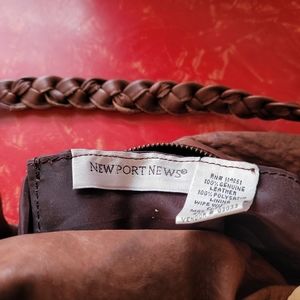 Newport News Leather Brown Handbag W/Leather Flower